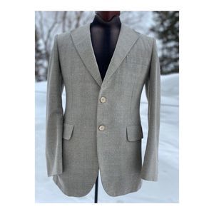 Vintage 60s Holt Renfrew Blazer Sport Coat Wool Silk Tan Gold Single Breast